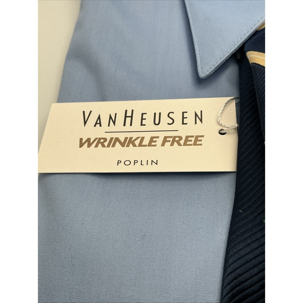 NWT Van Huesen Wrinkle Free Blue Dress Shirt XL 17 32/33 Tommy Hilfiger Silk Tie - Picture 4 of 8